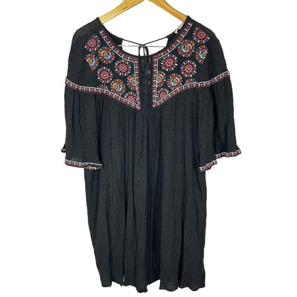 Francesca’s Miami Boho Short Flutter Sleeve Embroidered Mini Tunic Dress Large - Picture 2 of 12